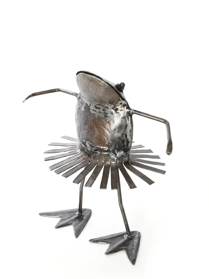 Metal Dancing Frog Sculpture