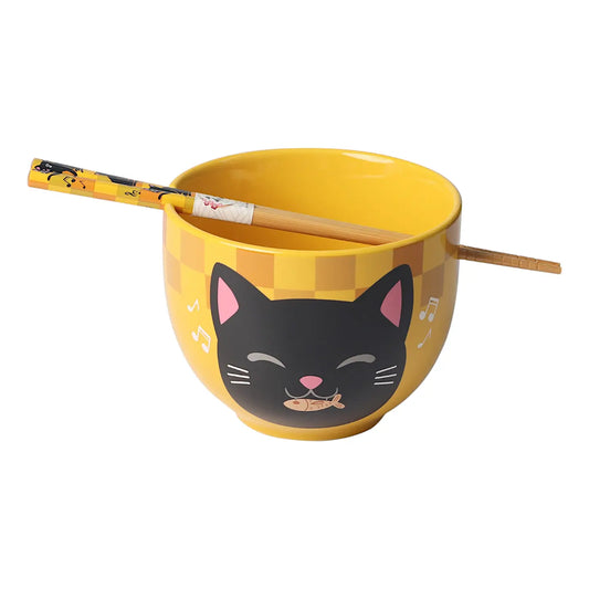 Neko Friends Cat Design Donburi Bowl with Chopsticks Set