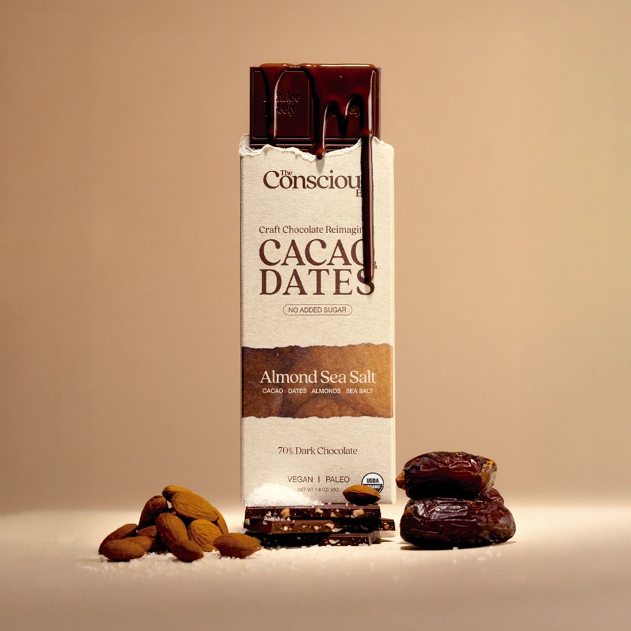 Date Sweetened Dark Chocolate Bar Almond Sea Salt