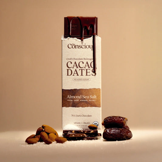 Date Sweetened Dark Chocolate Bar Almond Sea Salt