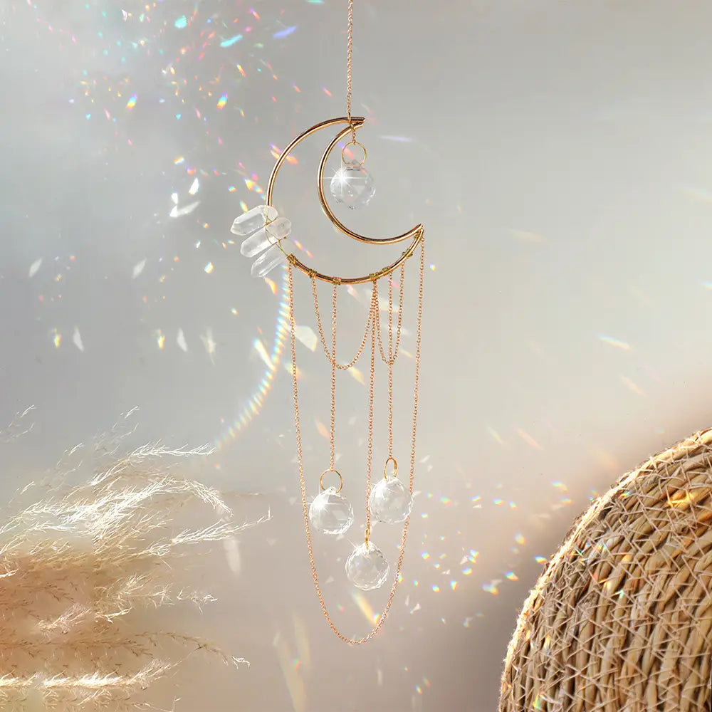 Clear Quartz Moon Suncatcher Crystal Prism