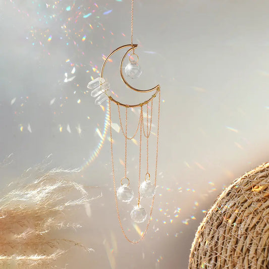 Clear Quartz Moon Suncatcher Crystal Prism