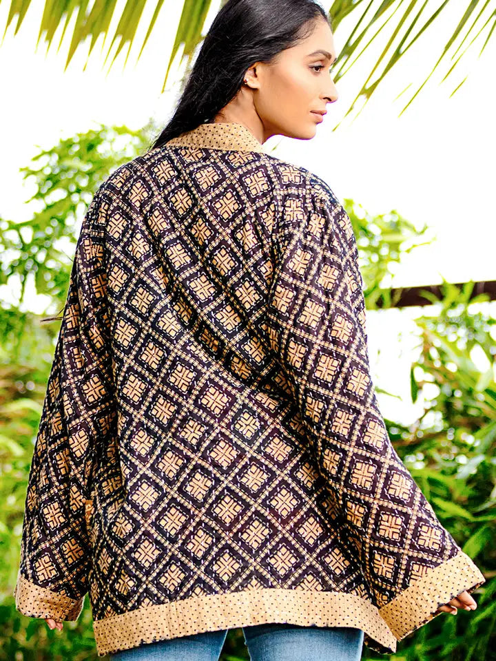 Reversible Black Kantha Quilted Sari Jacket