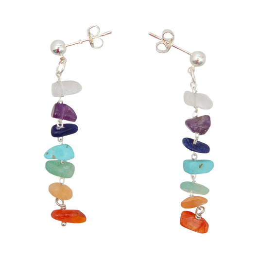 Seven Chakras Raw Stone Earrings - Silver