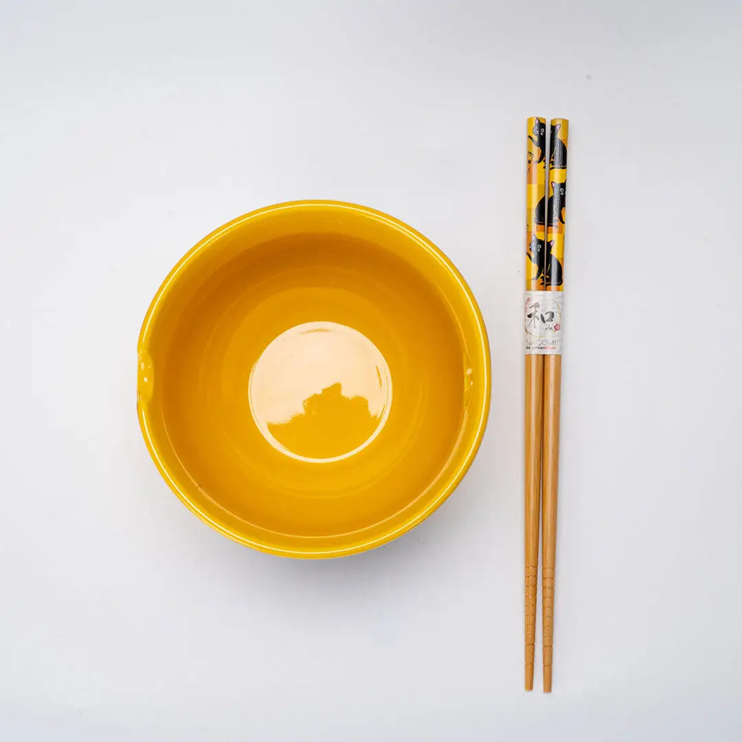 Neko Friends Cat Design Donburi Bowl with Chopsticks Set