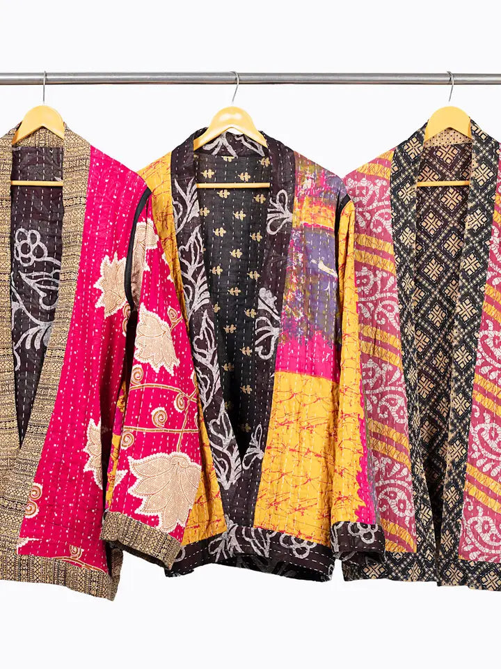 Reversible Black Kantha Quilted Sari Jacket