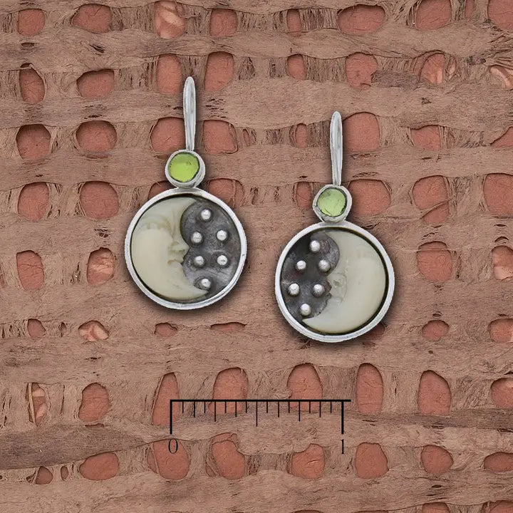 Tagua Half Moon Face with Peridot Earrings L101