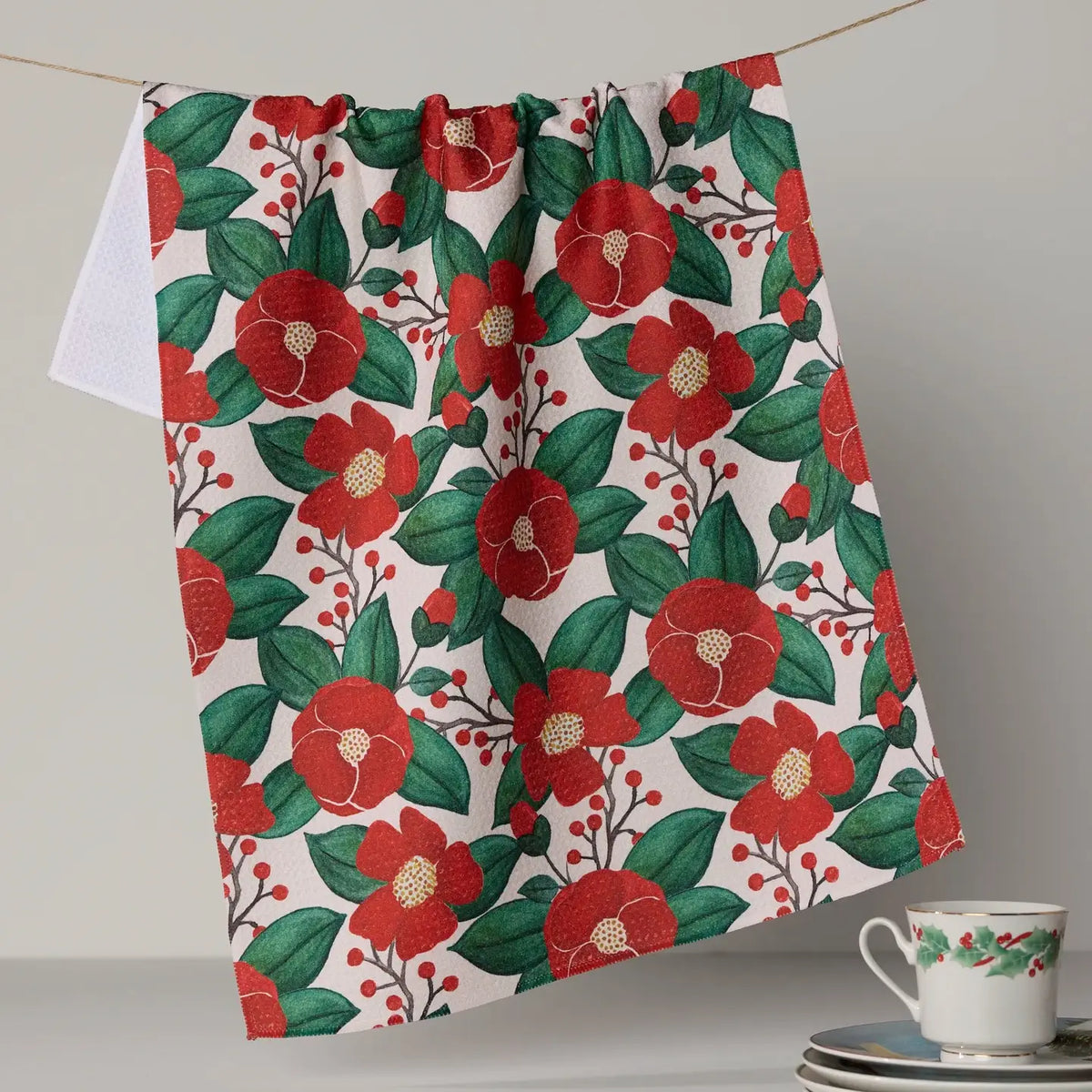 Geometry Tea Towel: Winter Camellia