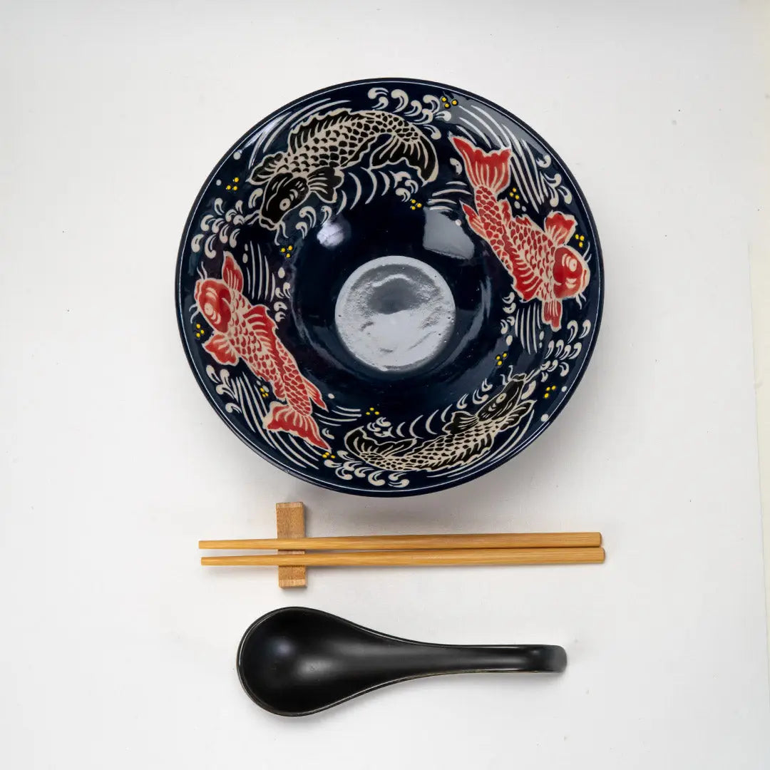 Koi Fish 24oz Bowl with Chopsticks + Spoon Set