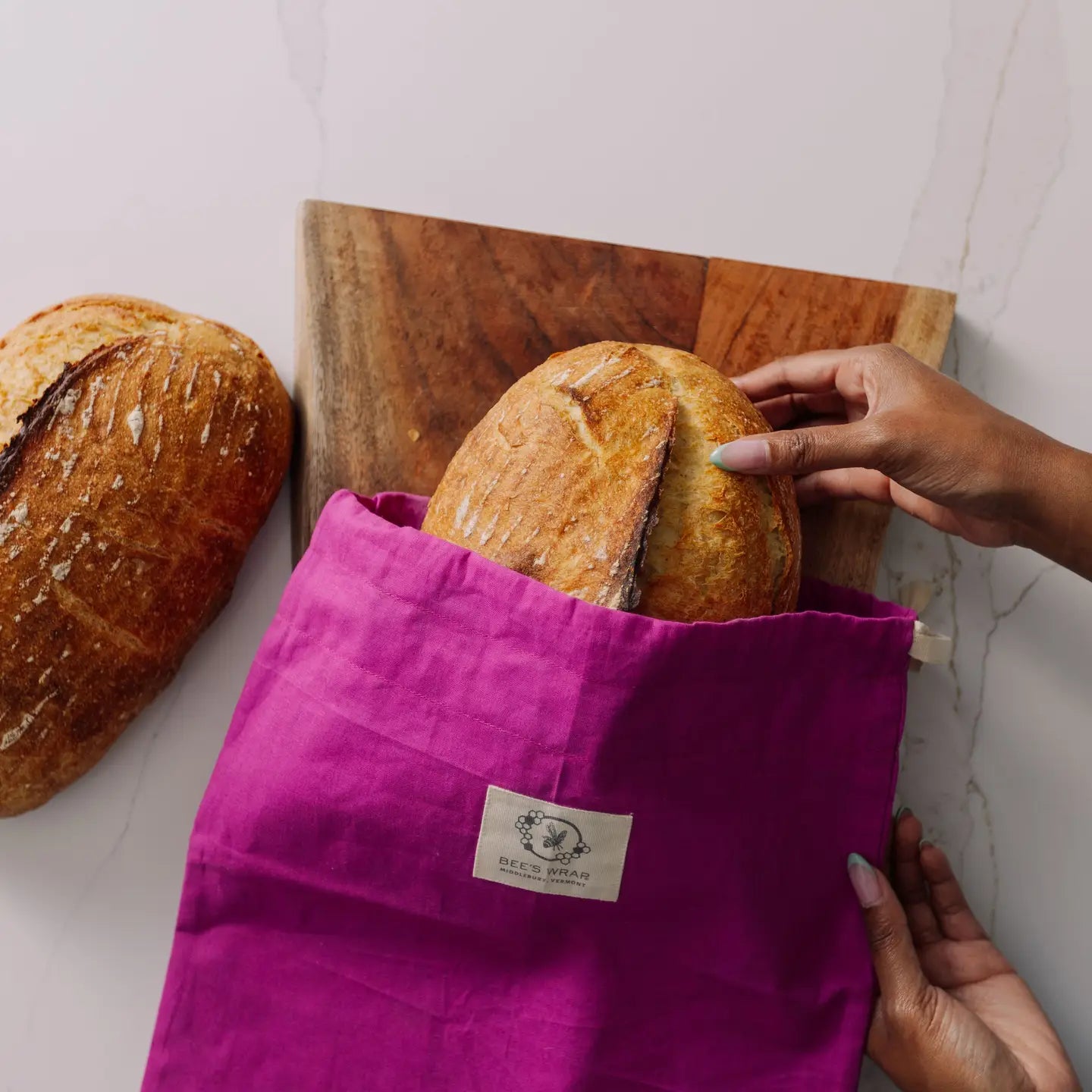 Bees Wrap Reusable Beeswax Lined Bread Bag Magenta