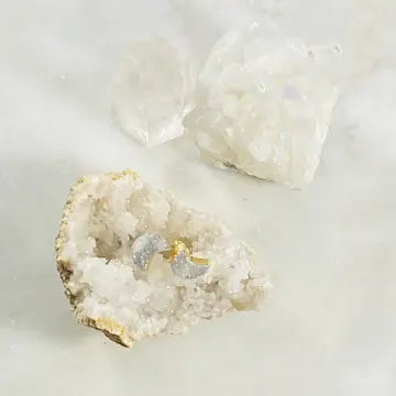 Druzy Moon Stud Earrings