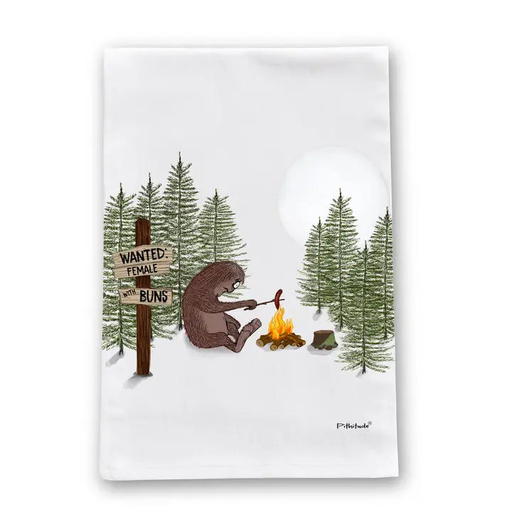 Sasquatch Campfire Buns Dish Towel