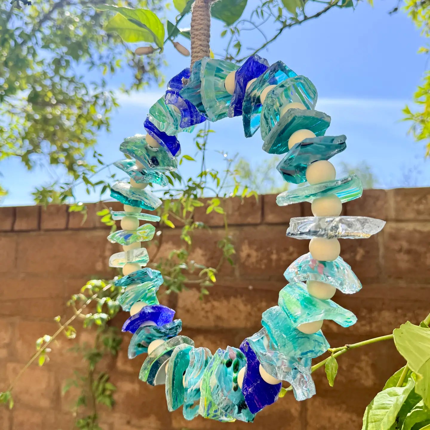 Hanging Circle Recycled Art Glass Suncatcher 12"