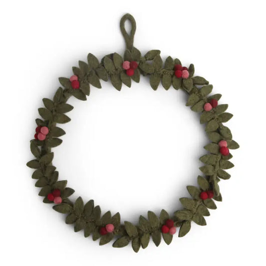 Everlasting Felted Big Green Wreath with Red Berries