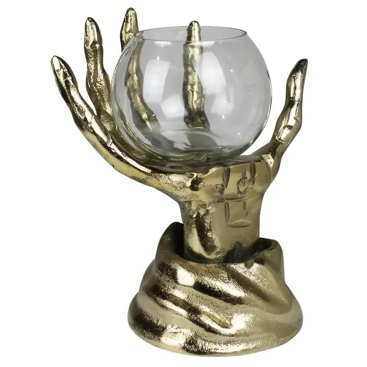 Skeleton Hand with Glass Bowl Brass