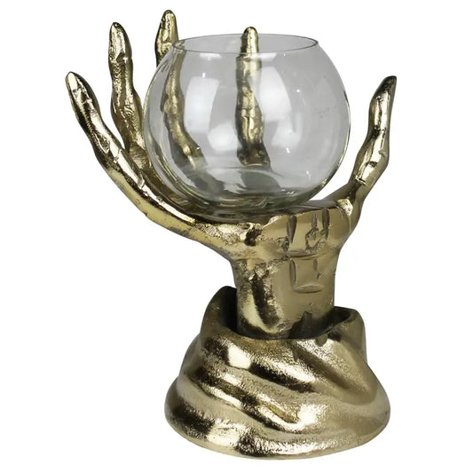 Skeleton Hand with Glass Bowl Brass