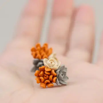 Succulent Stud Earrings - Orange Gray Echeveria Plant