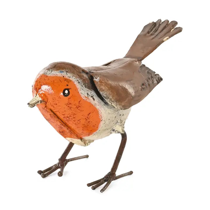 Recycled Metal Robin Orange Sculpture