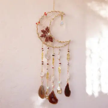 Moon Suncatcher Red Agate Blooming Flower