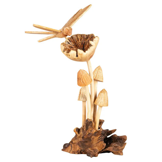 Wooden Mushrooms with Dragonfly
