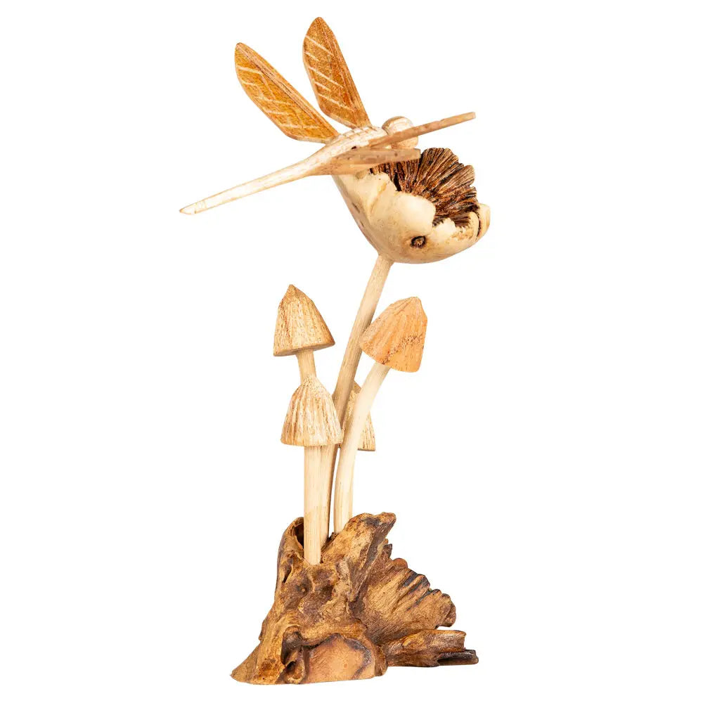 Wooden Mushrooms with Dragonfly