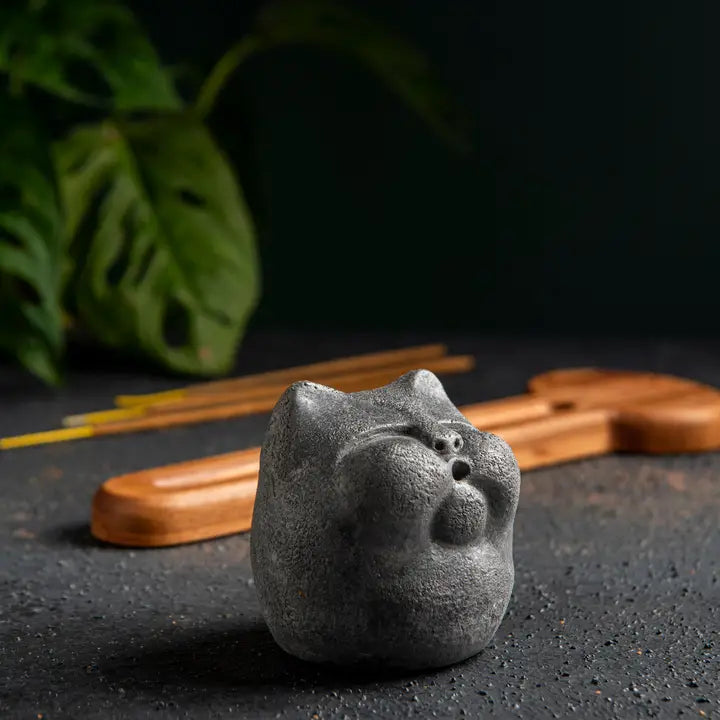 Stone Face She Cat Incense Burner