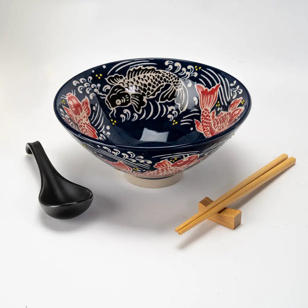 Koi Fish 24oz Bowl with Chopsticks + Spoon Set
