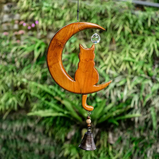 Recycled Teak Sun Catcher - Cat on the Moon