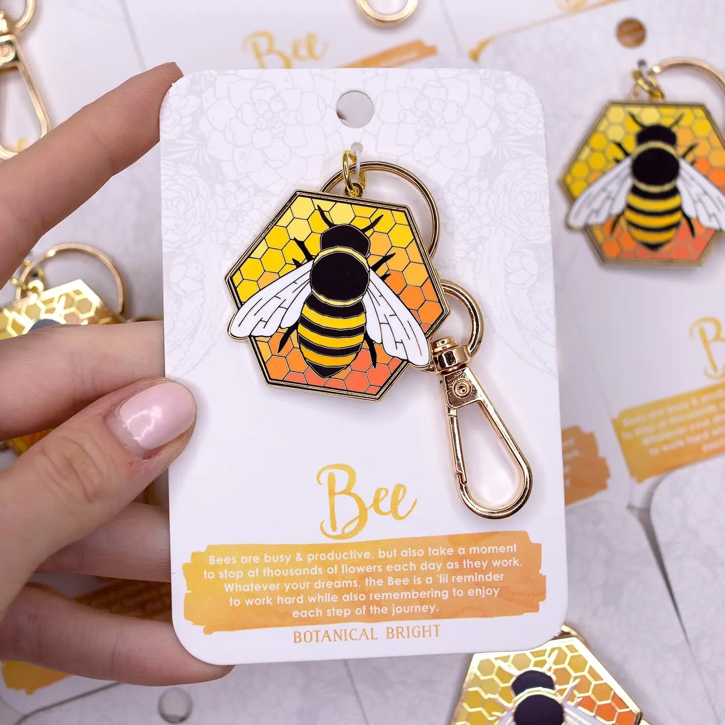 Bee & Honeycomb Enamel Keychain