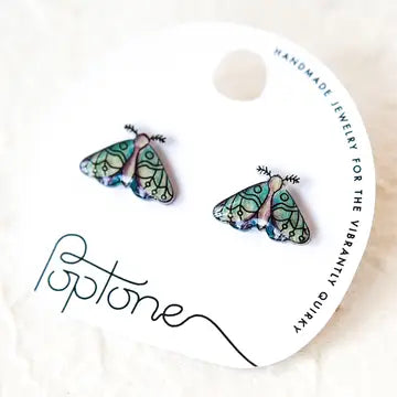 Green Forest Night Moth Stud Earrings
