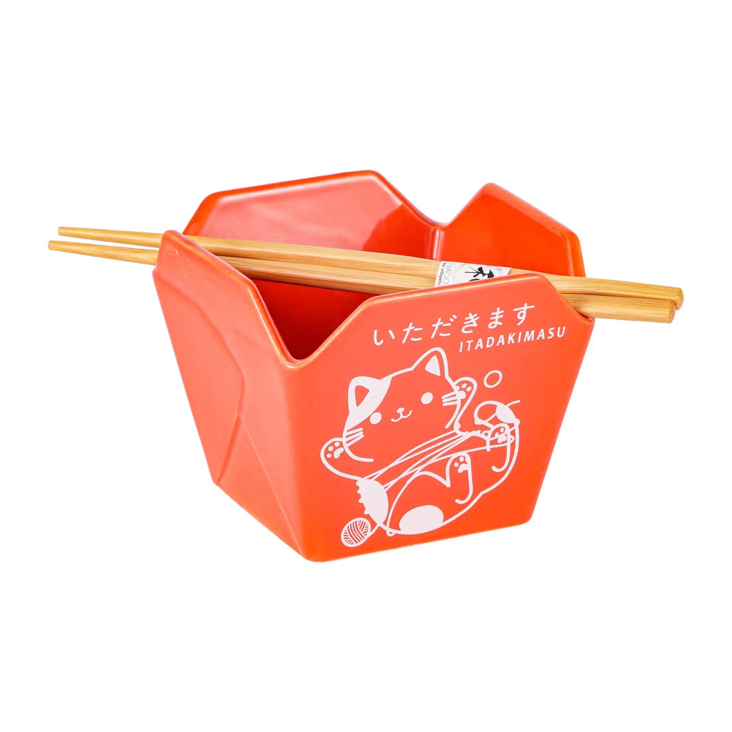 Chopsticks Cat Itadakimasu Takeout Box Bowl with Chopsticks