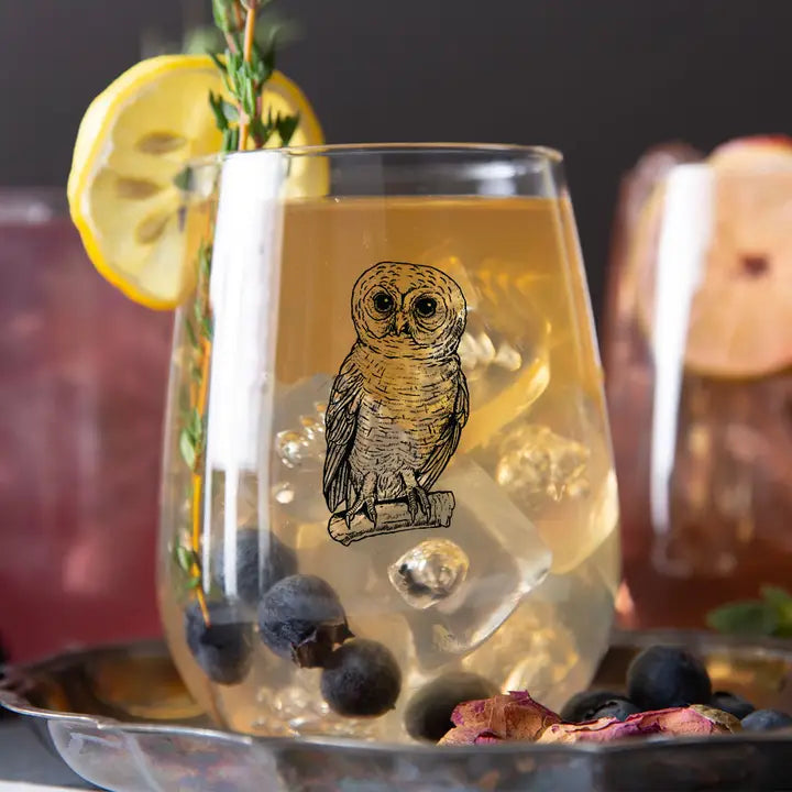 Owl Stemless Wine Glass