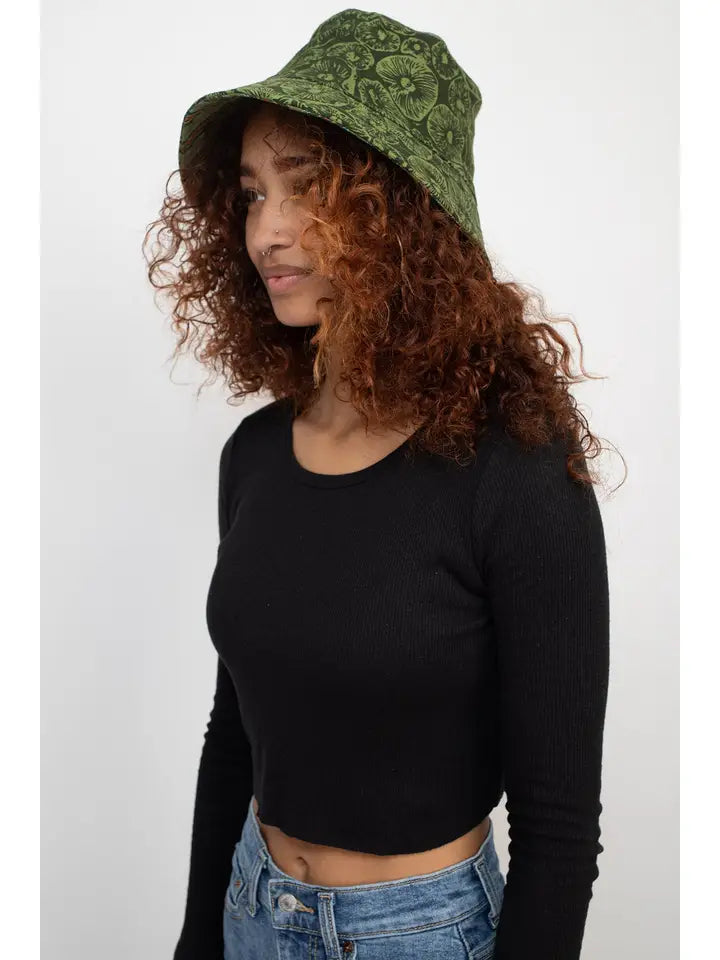 Mushroom Print Bucket Hat Sage