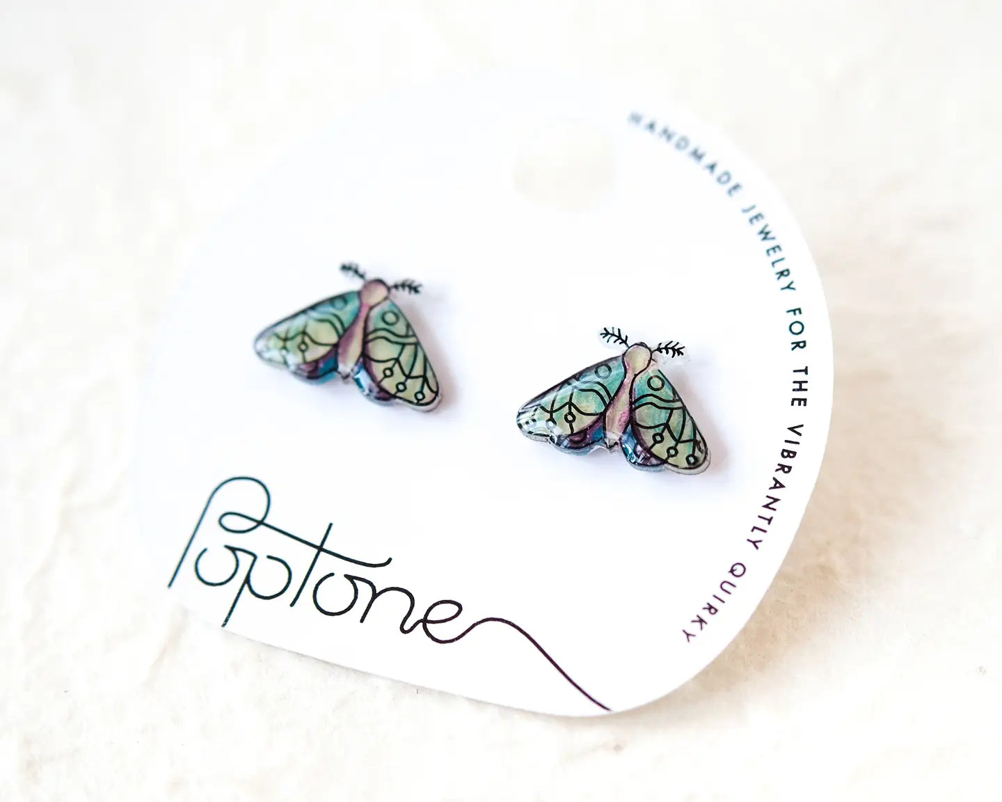Green Forest Moth Stud Earrings