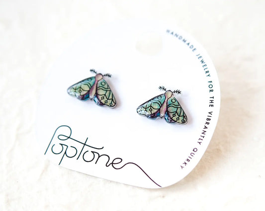 Green Forest Moth Stud Earrings