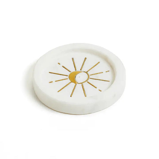 Indukala Round Moon Incense Holder White Carved Marble