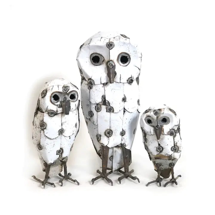 Snowy White Owl Recycled Metal Medium