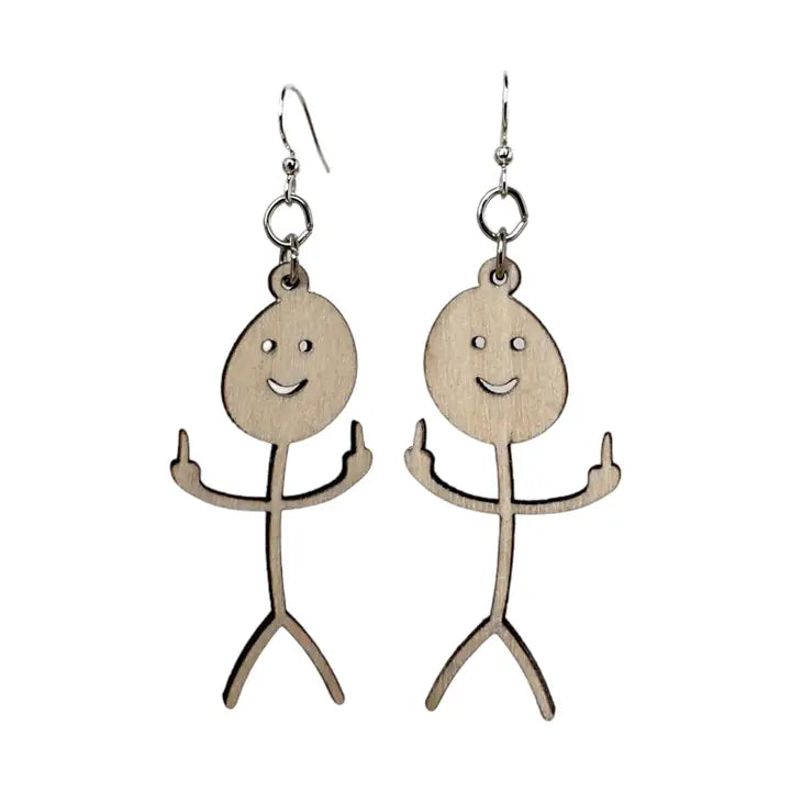 Wooden Earrings - Flippin Stick Man