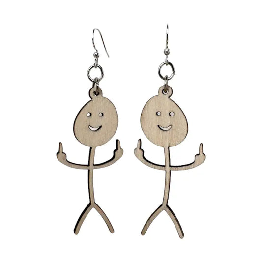 Wooden Earrings - Flippin Stick Man