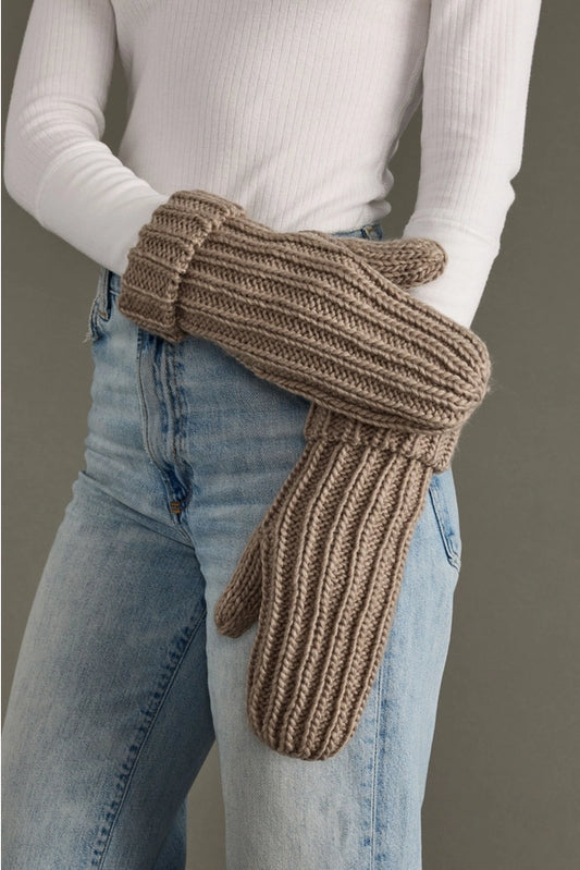 Taupe Knit Mittens