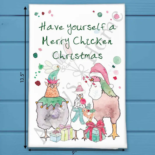 Merry Chicken Christmas Homestead Dish Towel