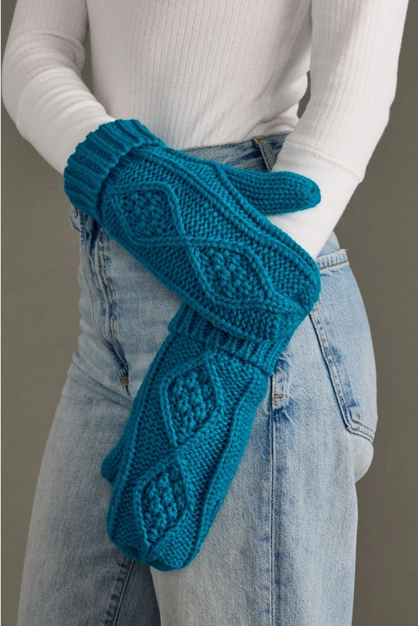 Sapphire Blue Cable Knit Mittens