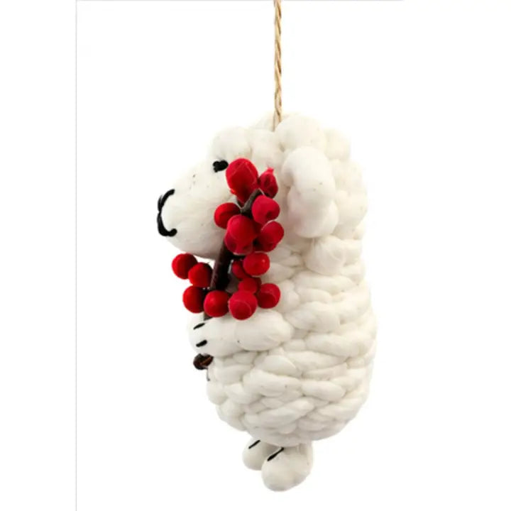 Sheep with Holly Berries Felt Ornament