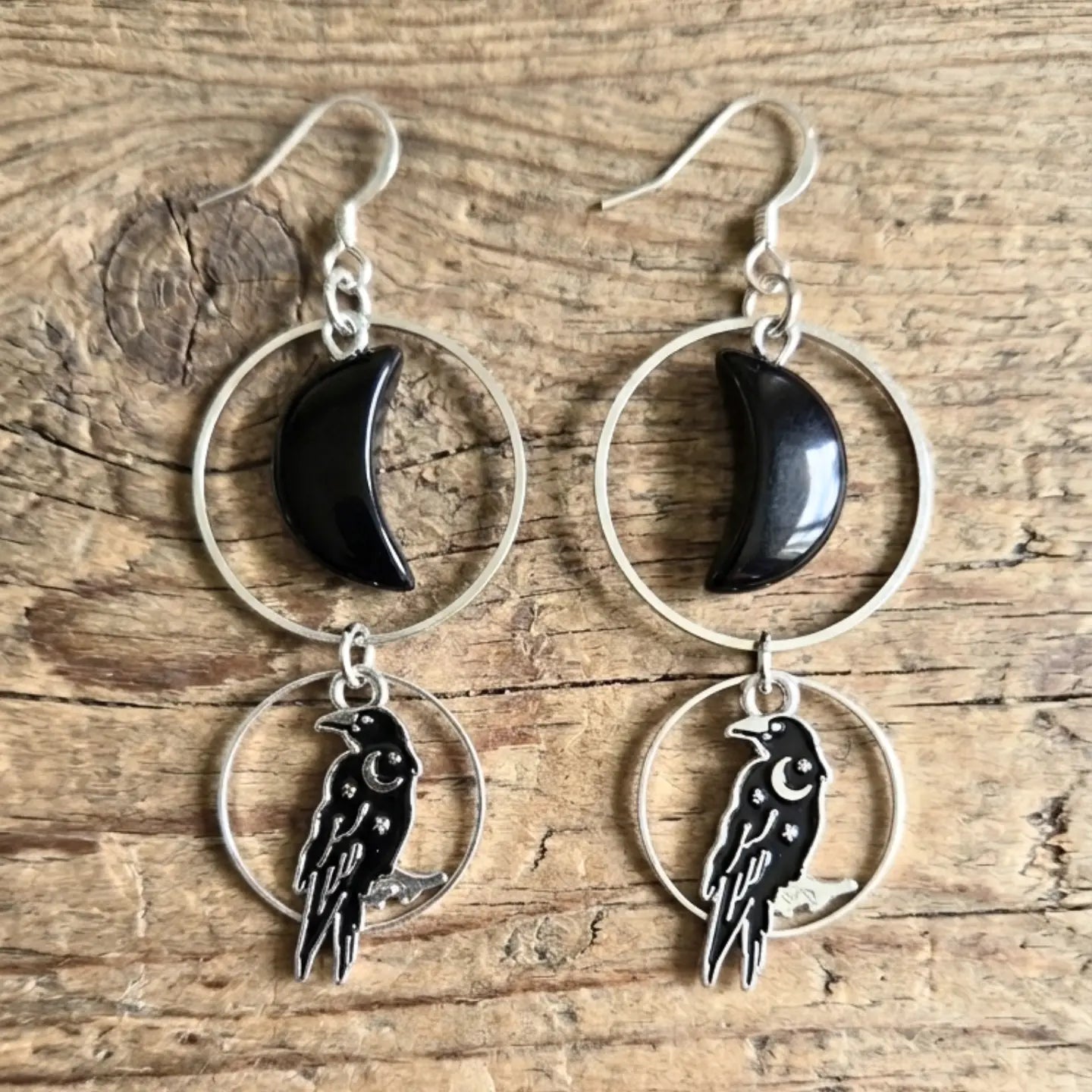 The Midnight Totem Earrings:  Onyx & Raven Dangle Earrings