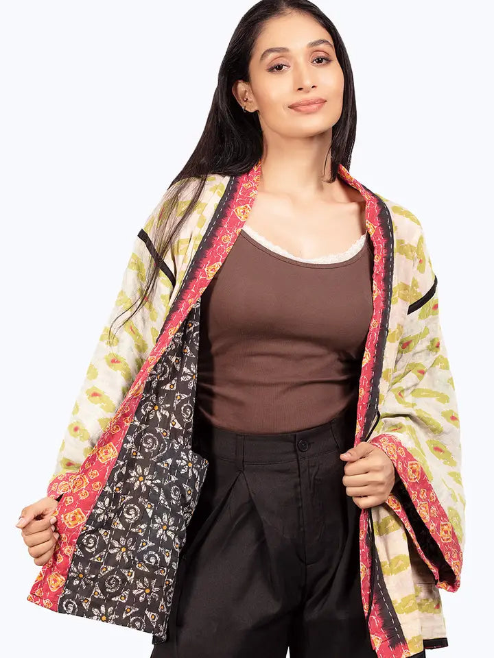 Reversible Black Kantha Kimono Jacket