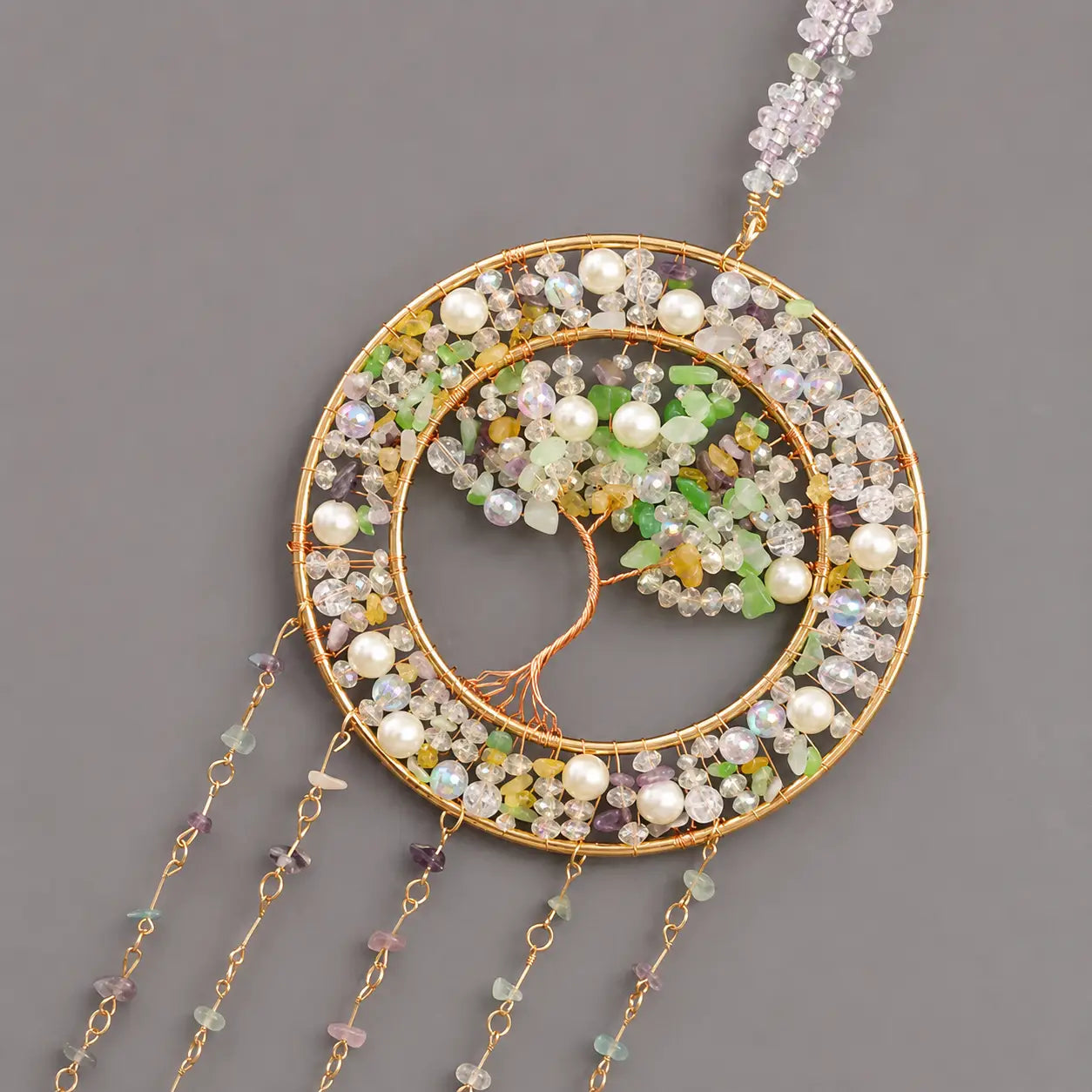 Grape Crystal Tree of Life Suncatcher with Pearls