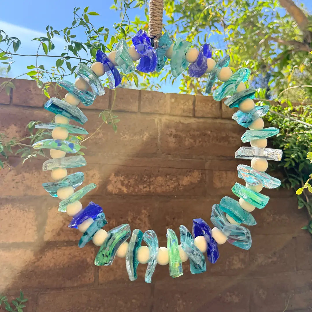 Hanging Circle Recycled Art Glass Suncatcher 12"