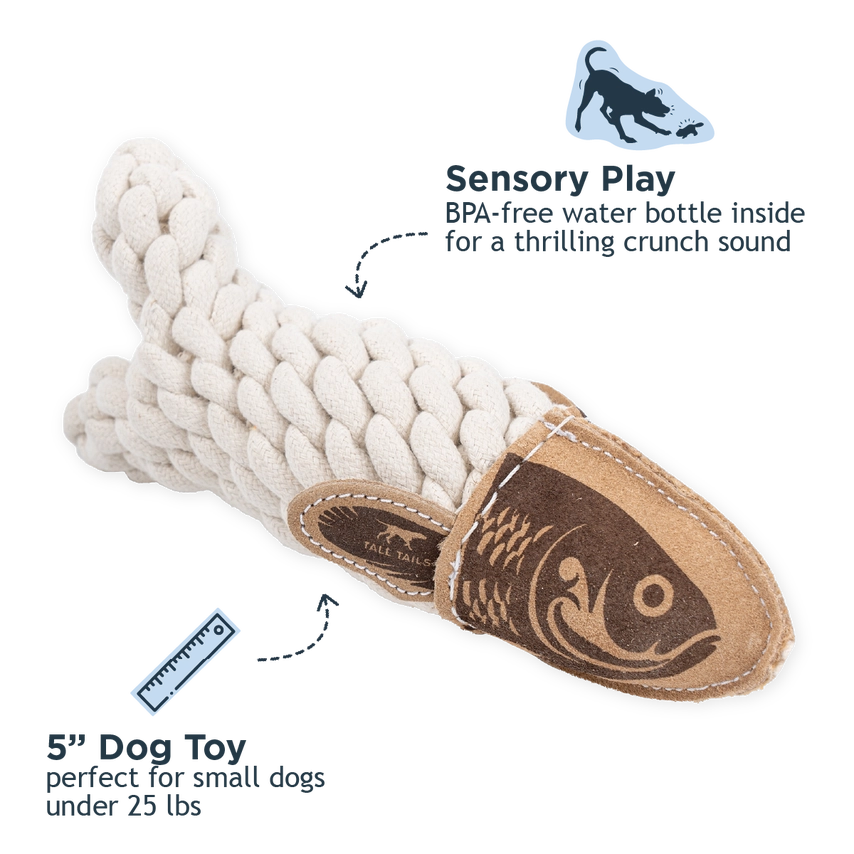 Leather + Rope Crunch Fish Dog Toy