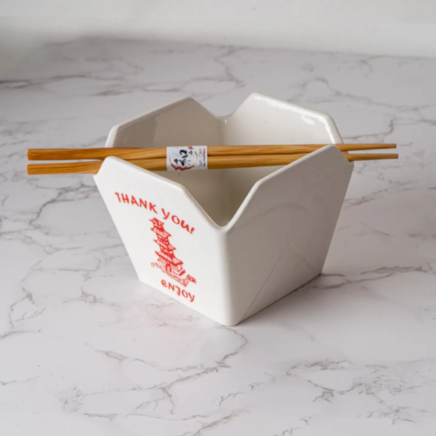 Thank You Pagoda Takeout Box Bowl with Chopsticks