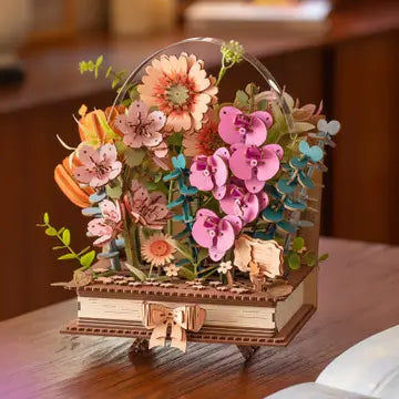 DIY Wooden Blooming Book Flower Bouquet 3D Puzzle